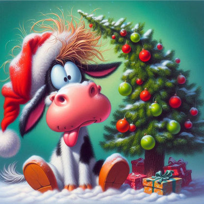Winter Christmas Cow - Full Square Drill Diamond Painting 30*30CM