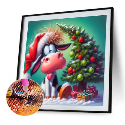 Winter Christmas Cow - Full Square Drill Diamond Painting 30*30CM