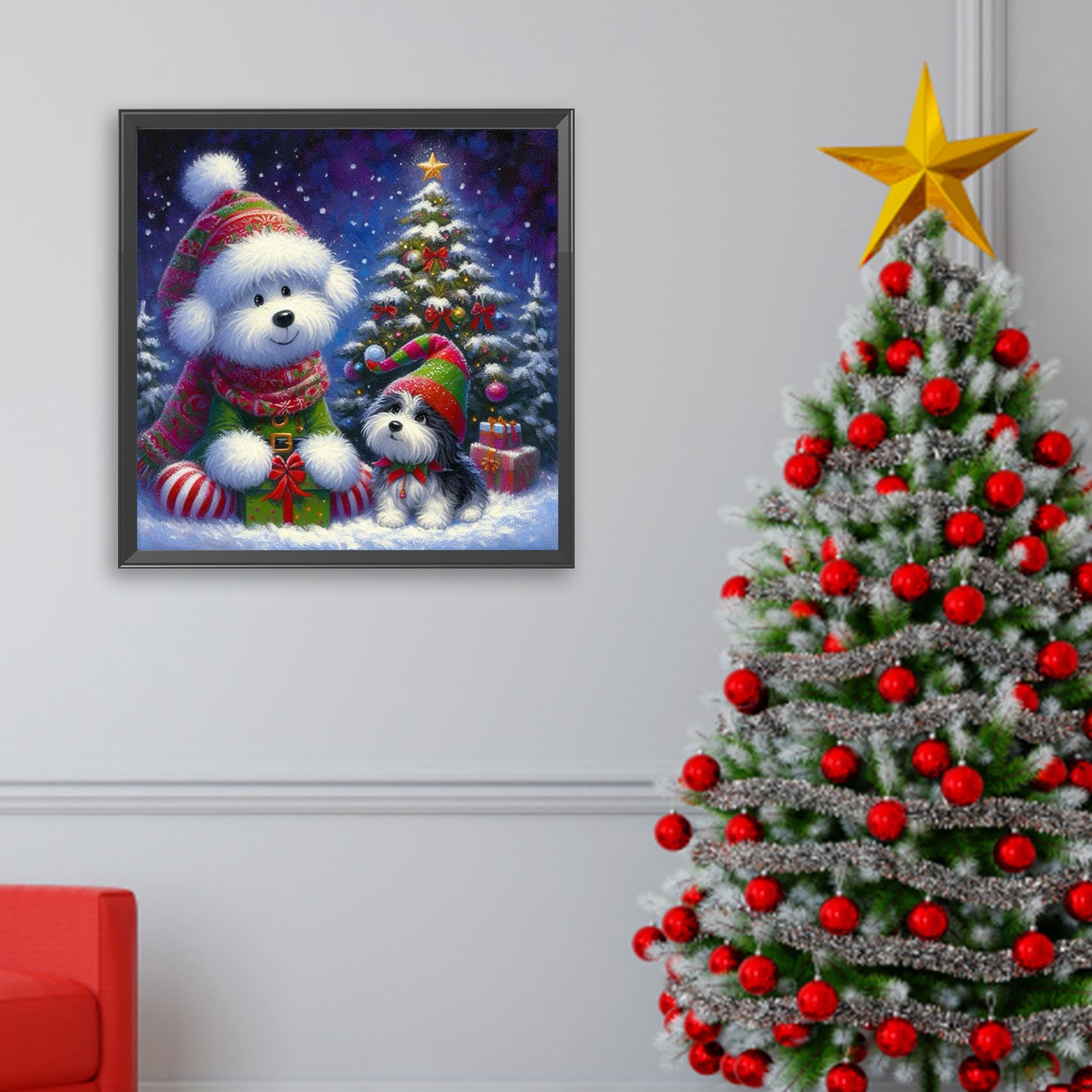 Winter Christmas Dog - Full Square Drill Diamond Painting 30*30CM