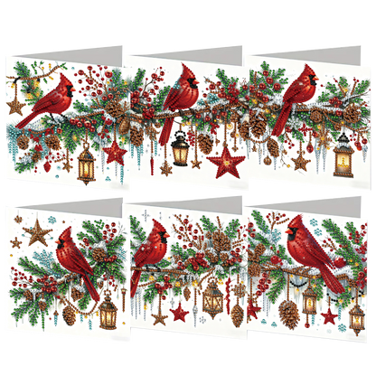 6PCS Cardinal Theme DIY Diamond Painting Art Greeting Card Set with Envelope
