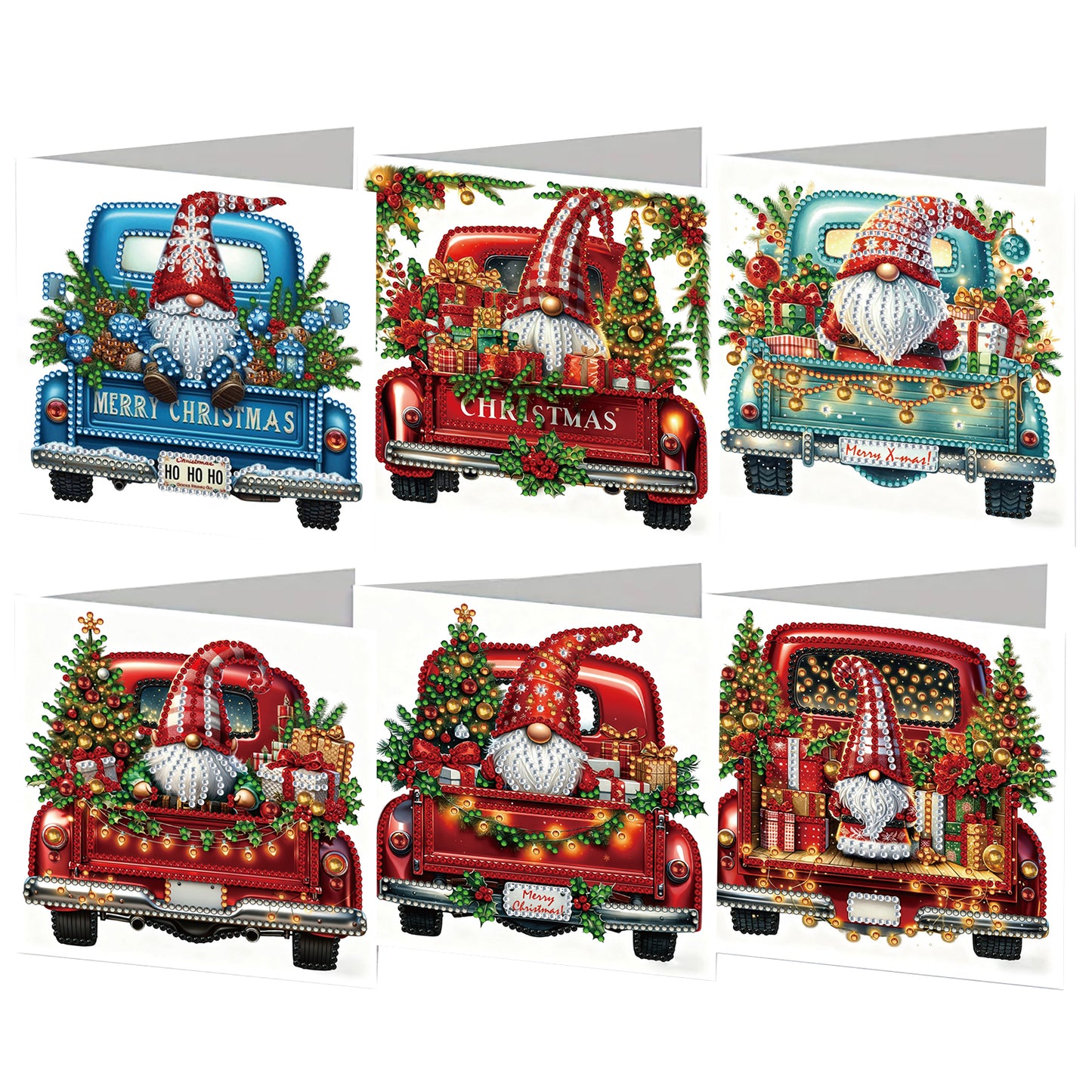 6PCS Cart Theme DIY Diamond Painting Greeting Card Set with Envelope for Gift
