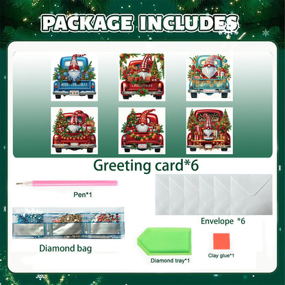 6PCS Cart Theme DIY Diamond Painting Greeting Card Set with Envelope for Gift