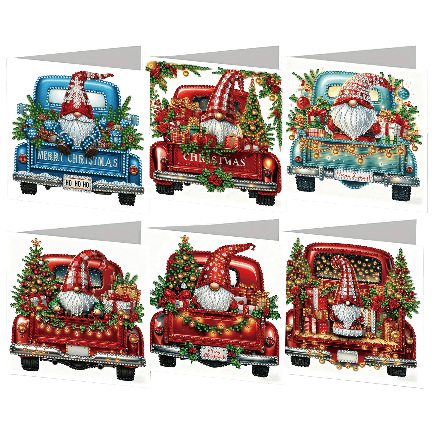 6PCS Cart Theme DIY Diamond Painting Greeting Card Set with Envelope for Gift