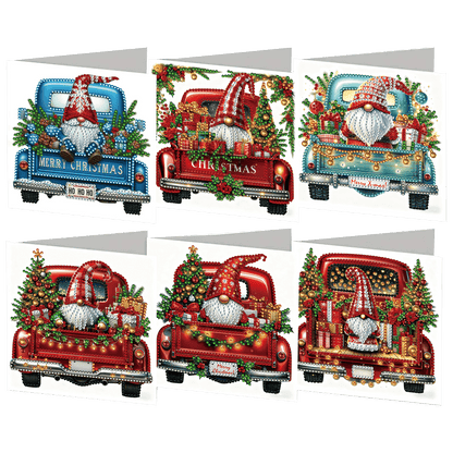 6PCS Cart Theme DIY Diamond Painting Greeting Card Set with Envelope for Gift