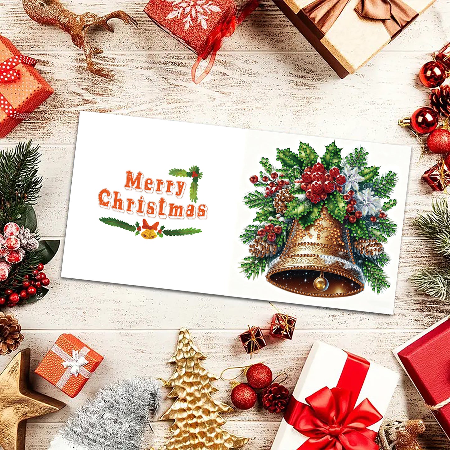6PCS Bell Theme DIY Diamond Painting Greeting Card Set with Envelope for Gift