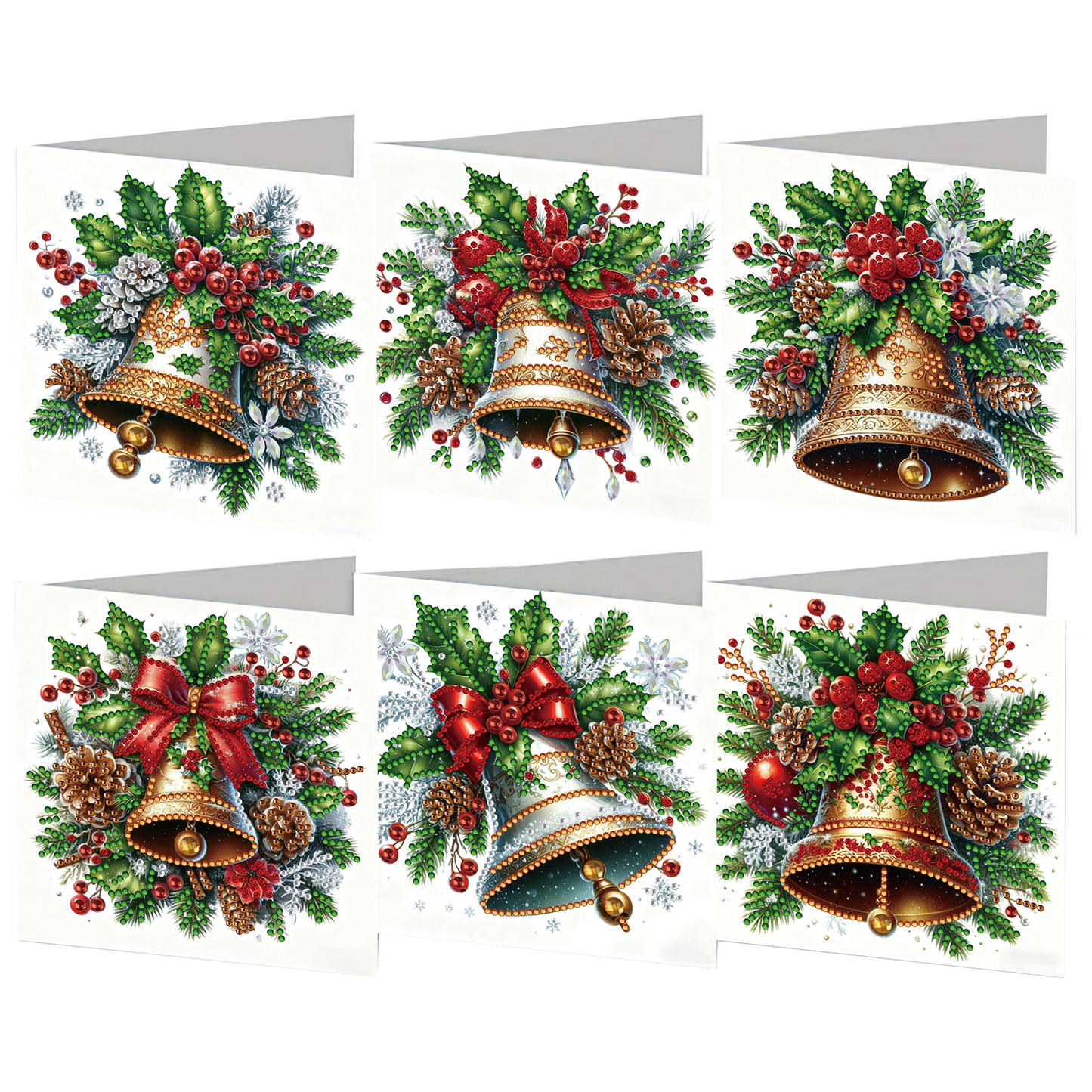6PCS Bell Theme DIY Diamond Painting Greeting Card Set with Envelope for Gift
