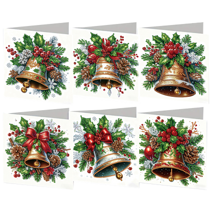 6PCS Bell Theme DIY Diamond Painting Greeting Card Set with Envelope for Gift