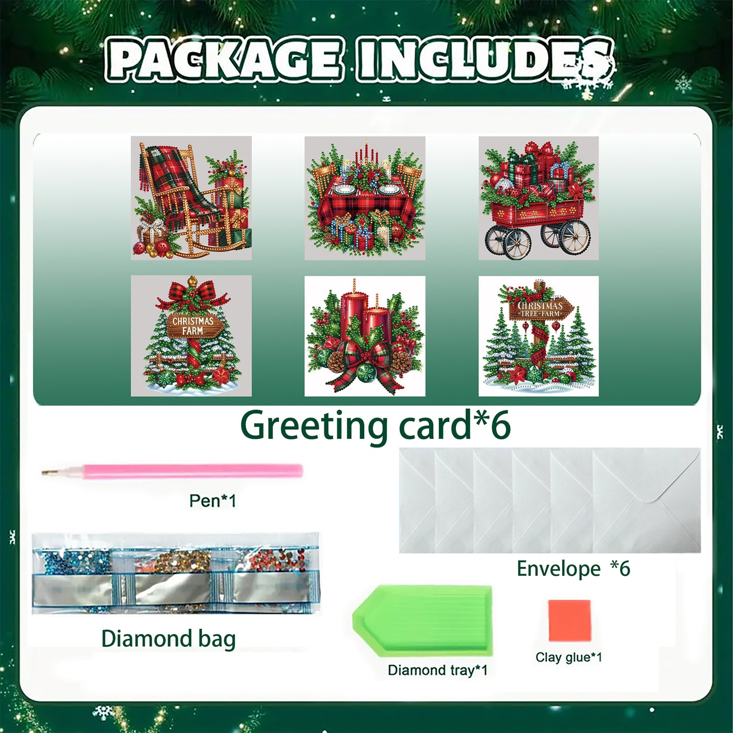 6PCS Christmas Theme DIY Diamond Painting Art Greeting Card Set with Envelope