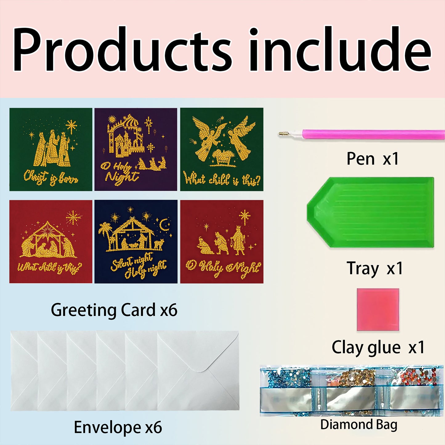 6PCS Faith Theme DIY Diamond Painting Greeting Card Set with Envelope for Gift