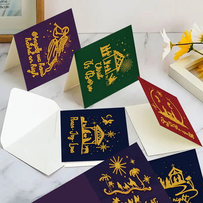6PCS Worship Theme DIY Diamond Painting Art Greeting Card Set with Envelope