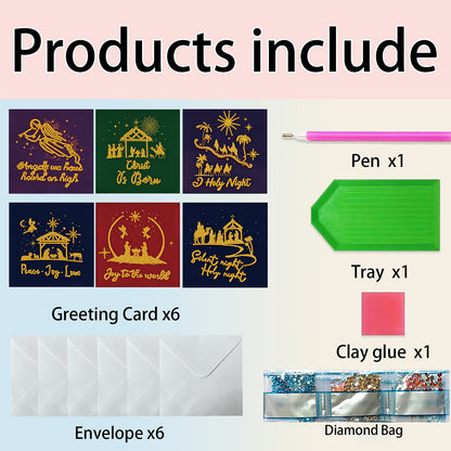 6PCS Worship Theme DIY Diamond Painting Art Greeting Card Set with Envelope