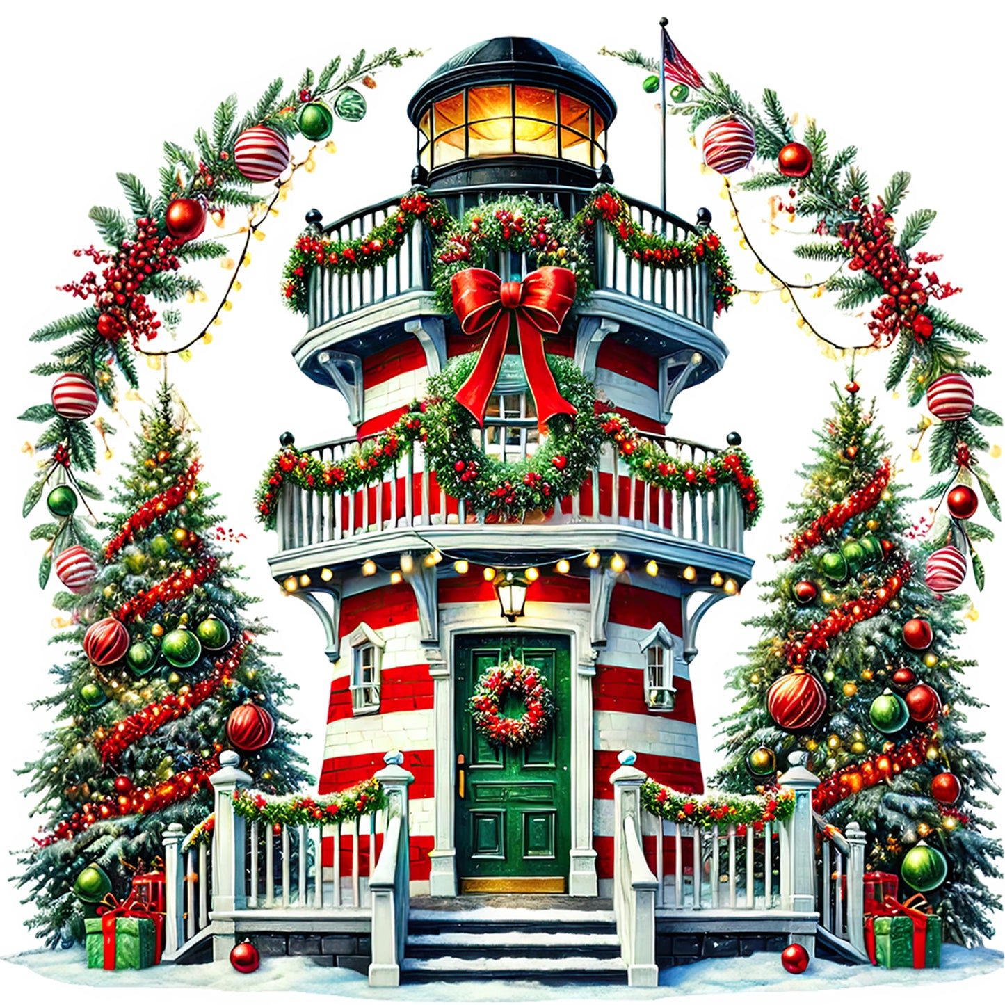 Christmas Lighthouse - Full Round Drill Diamond Painting 40*40CM