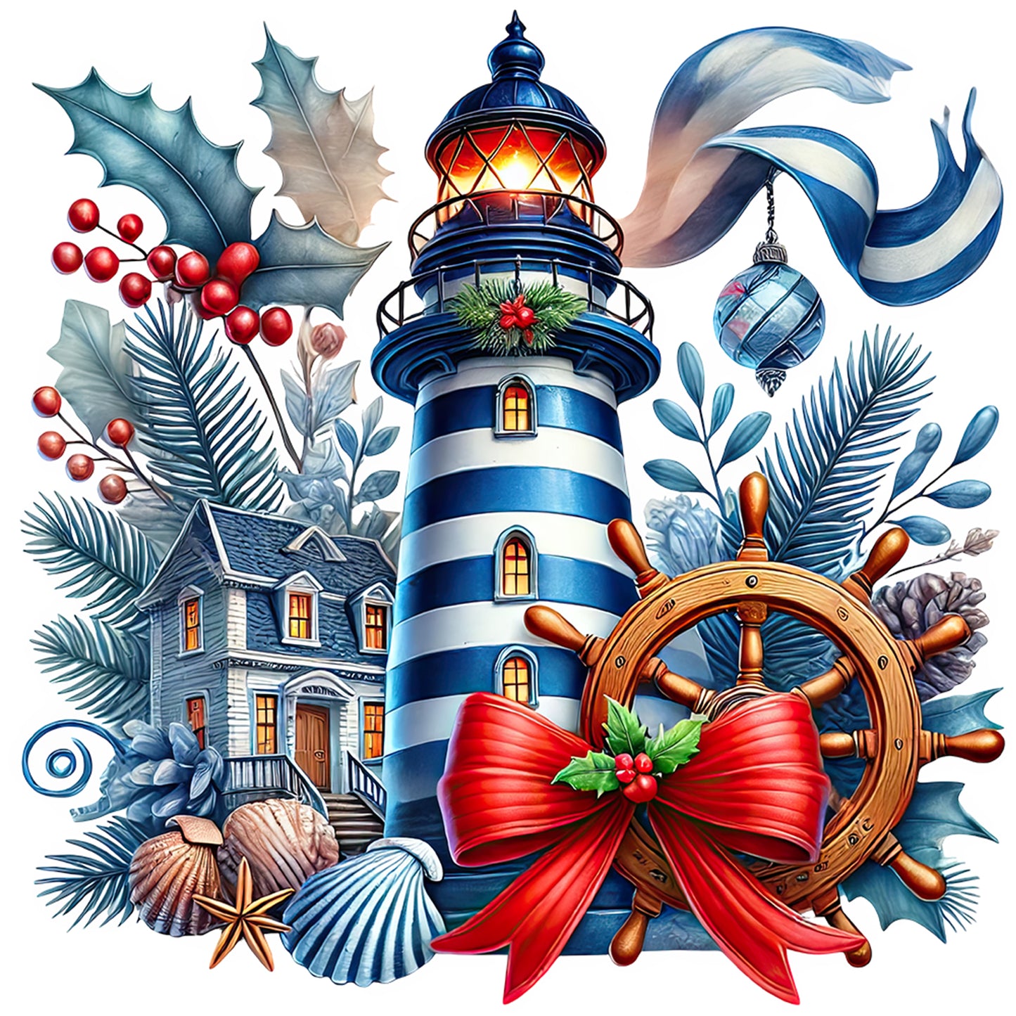 Christmas Lighthouse - Full Round Drill Diamond Painting 40*40CM