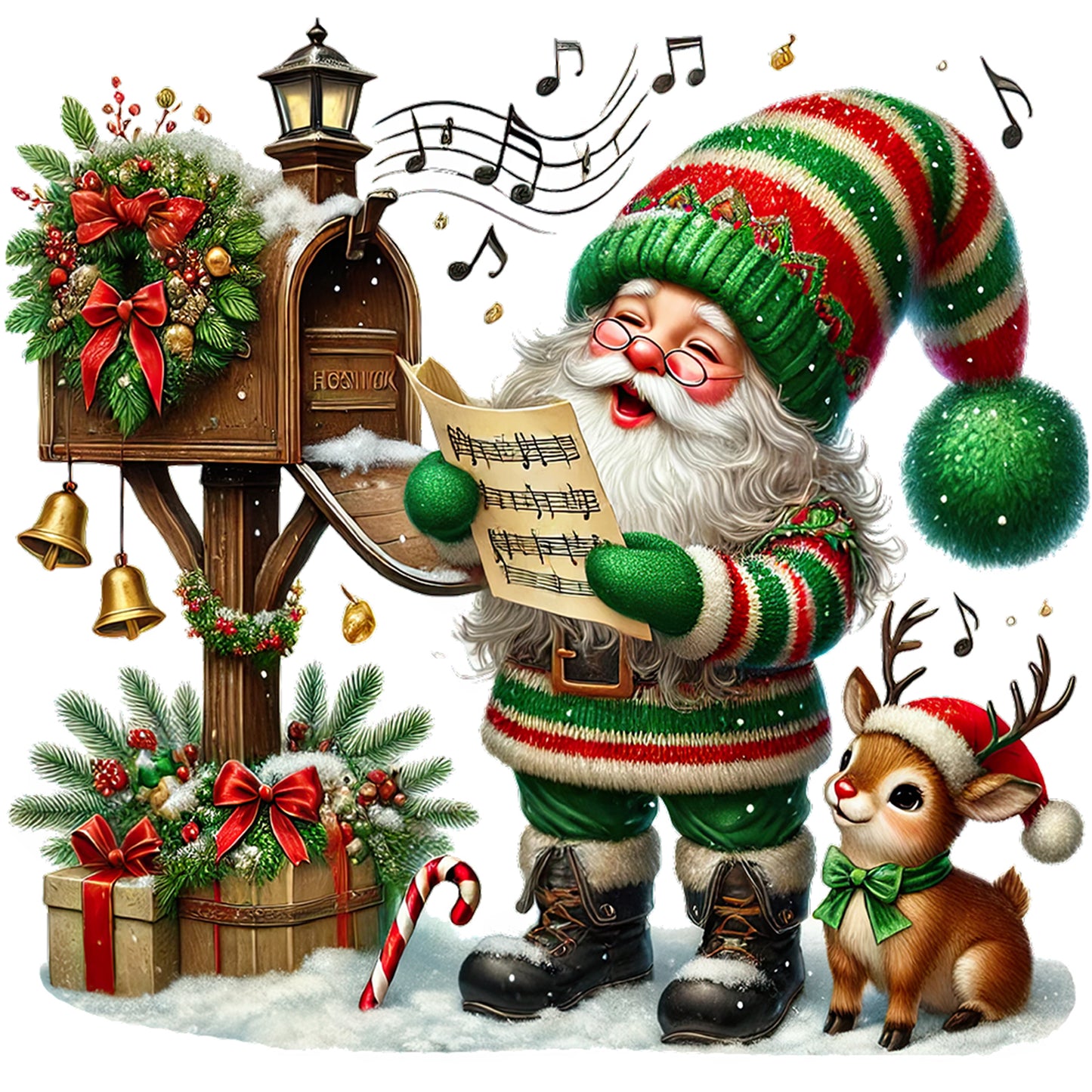 Christmas Goblins Singing - Full Round Drill Diamond Painting 40*40CM