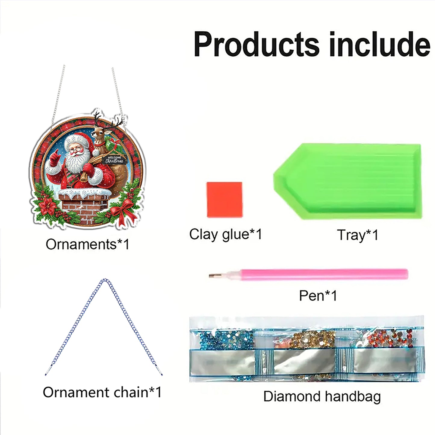 Santa Claus 2D Flat DIY Acrylic Diamond Painting Pendant Kits Home Wall Decor