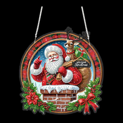 Santa Claus 2D Flat DIY Acrylic Diamond Painting Pendant Kits Home Wall Decor