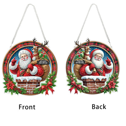 Santa Claus 2D Flat DIY Acrylic Diamond Painting Pendant Kits Home Wall Decor
