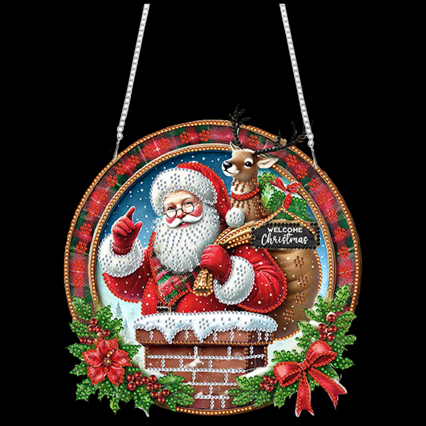 Santa Claus 2D Flat DIY Acrylic Diamond Painting Pendant Kits Home Wall Decor