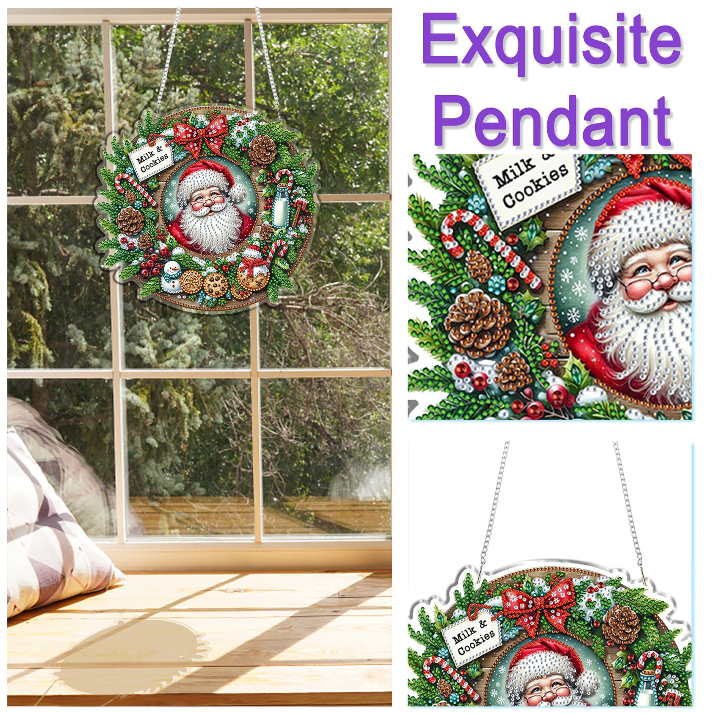 Santa Claus 2D Flat DIY Acrylic Diamond Painting Pendant Kits Home Wall Decor