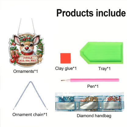 Reindeer 2D Flat DIY Acrylic Diamond Painting Pendant Kits for Home Wall Decor