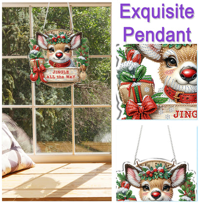 Reindeer 2D Flat DIY Acrylic Diamond Painting Pendant Kits for Home Wall Decor