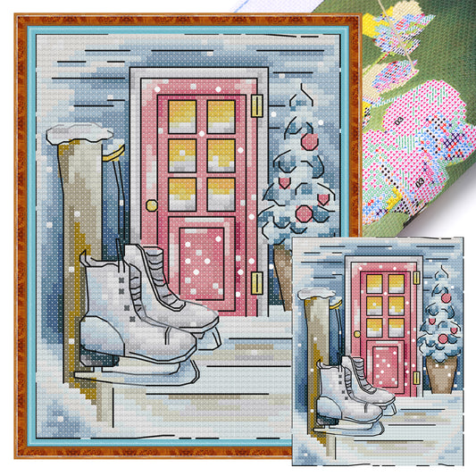Winter Snow Scene - 14CT Stamped Cross Stitch 15*18CM (Joy Sunday)