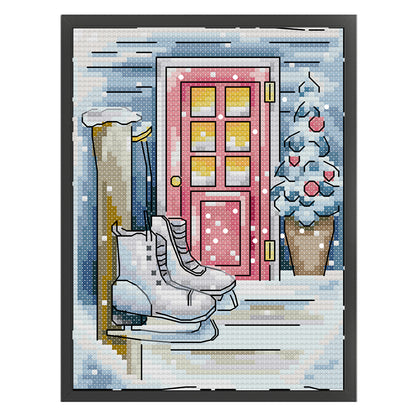 Winter Snow Scene - 14CT Stamped Cross Stitch 15*18CM (Joy Sunday)