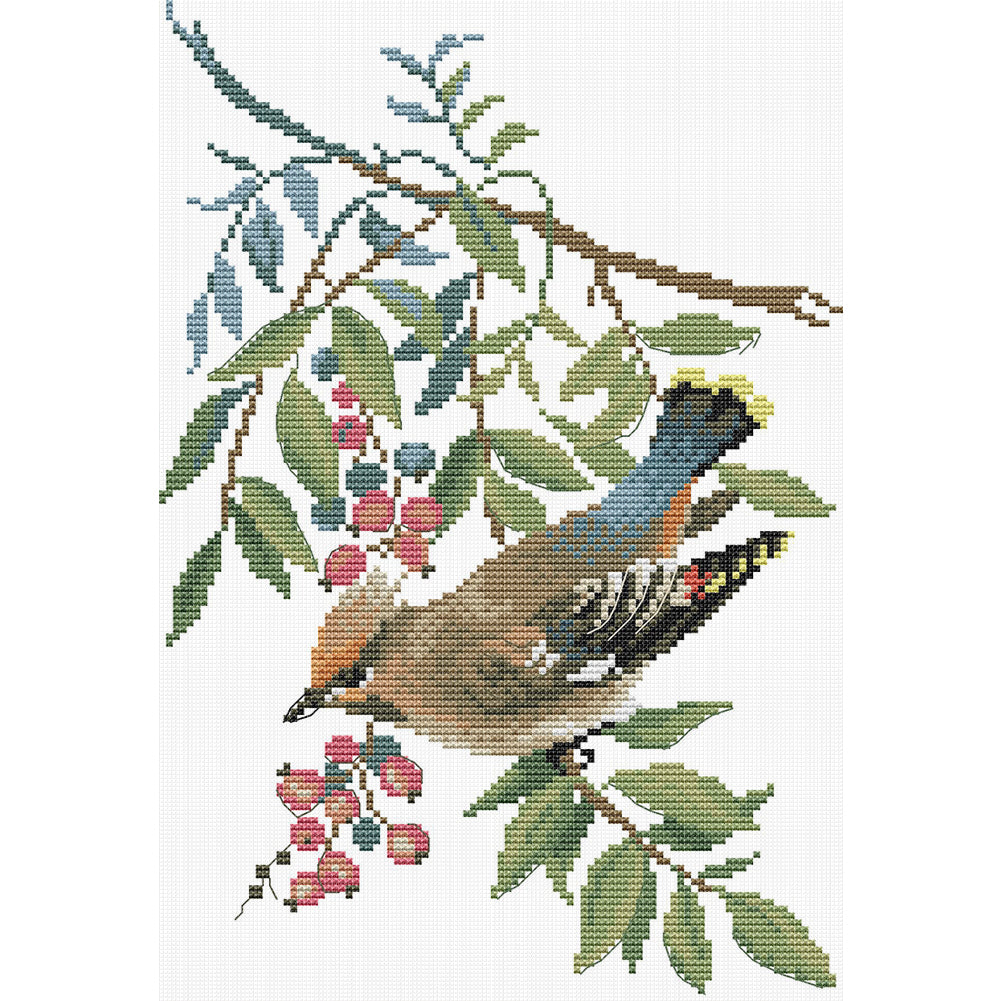 Red Plum And Tit - 14CT Stamped Cross Stitch 23*34CM (Joy Sunday)