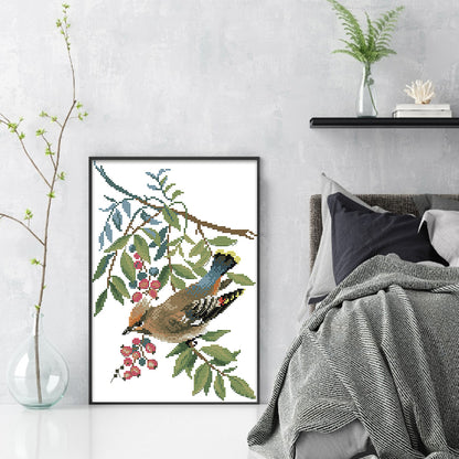 Red Plum And Tit - 14CT Stamped Cross Stitch 23*34CM (Joy Sunday)