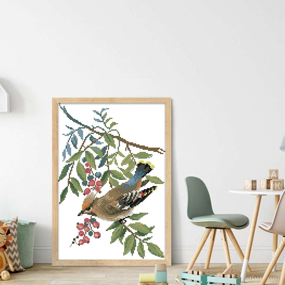 Red Plum And Tit - 14CT Stamped Cross Stitch 23*34CM (Joy Sunday)