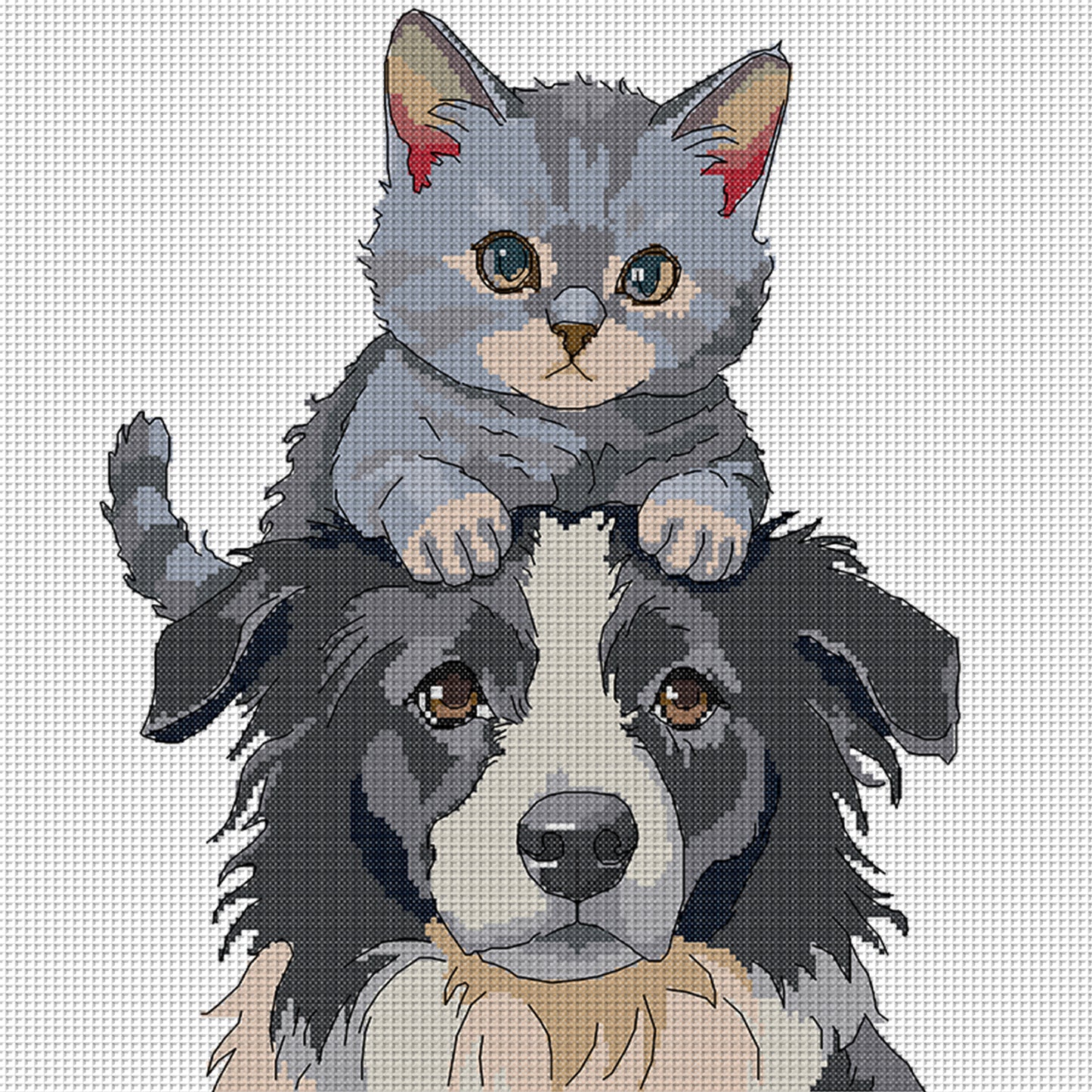 Cat And Dog - 14CT Stamped Cross Stitch 42*40CM (Joy Sunday)