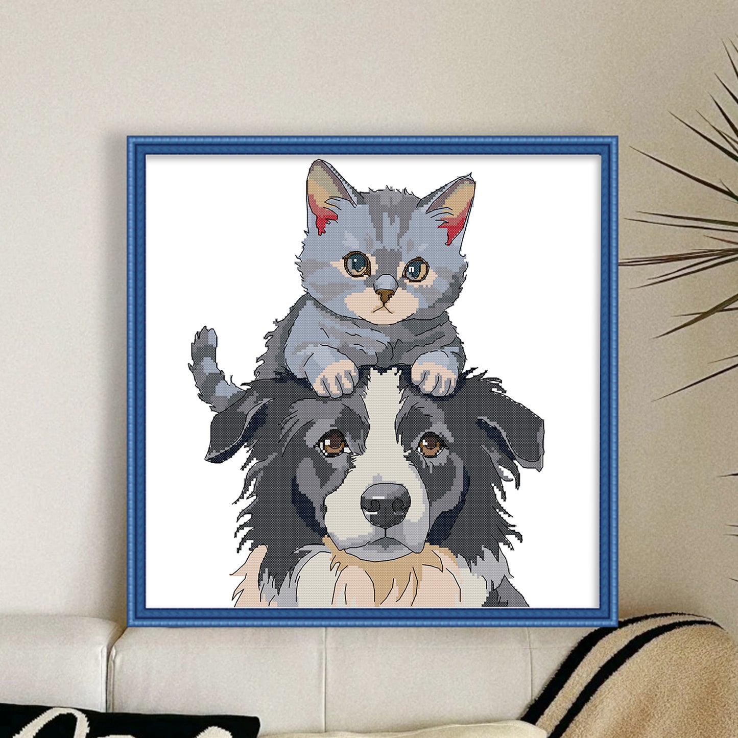 Cat And Dog - 14CT Stamped Cross Stitch 42*40CM (Joy Sunday)