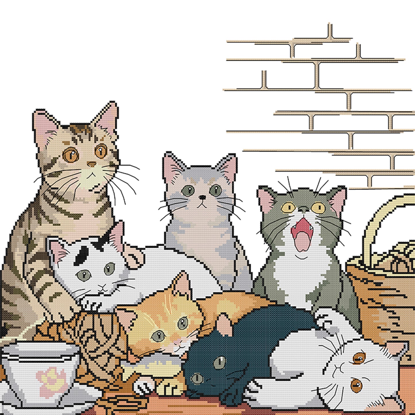 Seven Kittens - 14CT Stamped Cross Stitch 48*45CM (Joy Sunday)