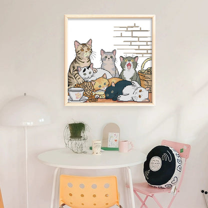 Seven Kittens - 14CT Stamped Cross Stitch 48*45CM (Joy Sunday)