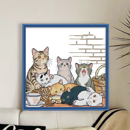 Seven Kittens - 14CT Stamped Cross Stitch 48*45CM (Joy Sunday)