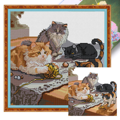 Four Kittens - 14CT Stamped Cross Stitch 42*42CM (Joy Sunday)