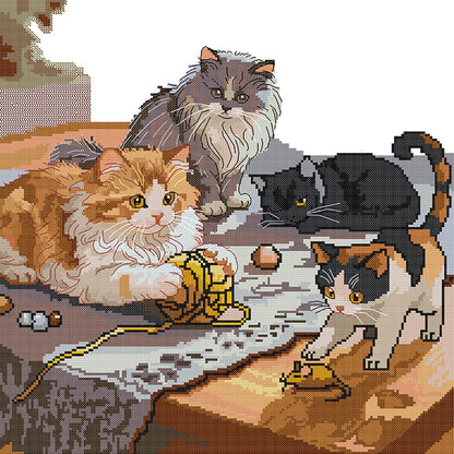Four Kittens - 14CT Stamped Cross Stitch 42*42CM (Joy Sunday)