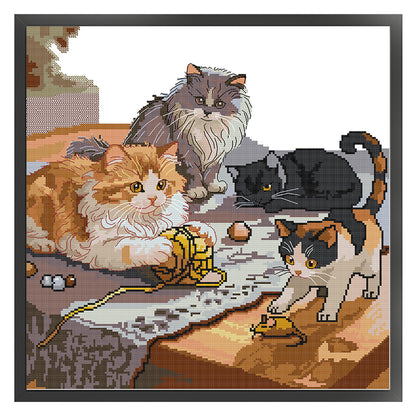 Four Kittens - 14CT Stamped Cross Stitch 42*42CM (Joy Sunday)