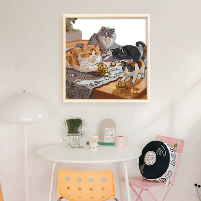 Four Kittens - 14CT Stamped Cross Stitch 42*42CM (Joy Sunday)