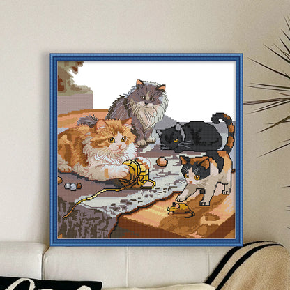 Four Kittens - 14CT Stamped Cross Stitch 42*42CM (Joy Sunday)