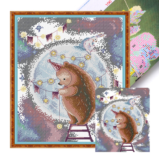 Decorated Moon - 14CT Stamped Cross Stitch 31*36CM (Joy Sunday)