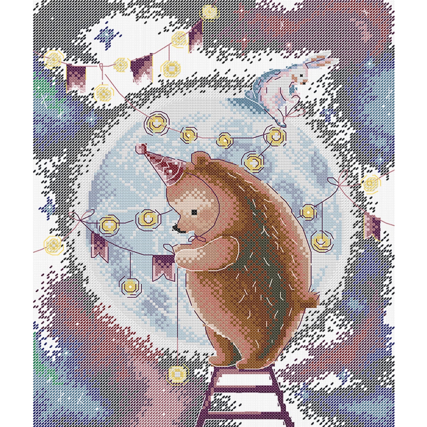 Decorated Moon - 14CT Stamped Cross Stitch 31*36CM (Joy Sunday)