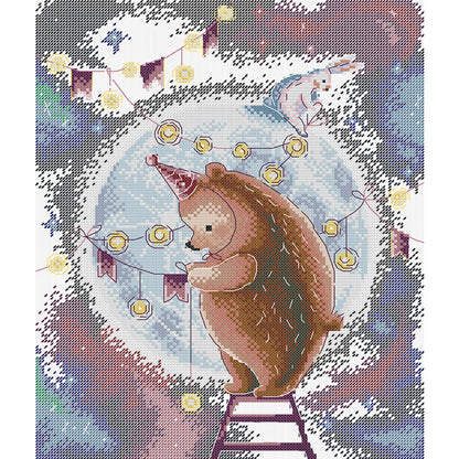 Decorated Moon - 14CT Stamped Cross Stitch 31*36CM (Joy Sunday)