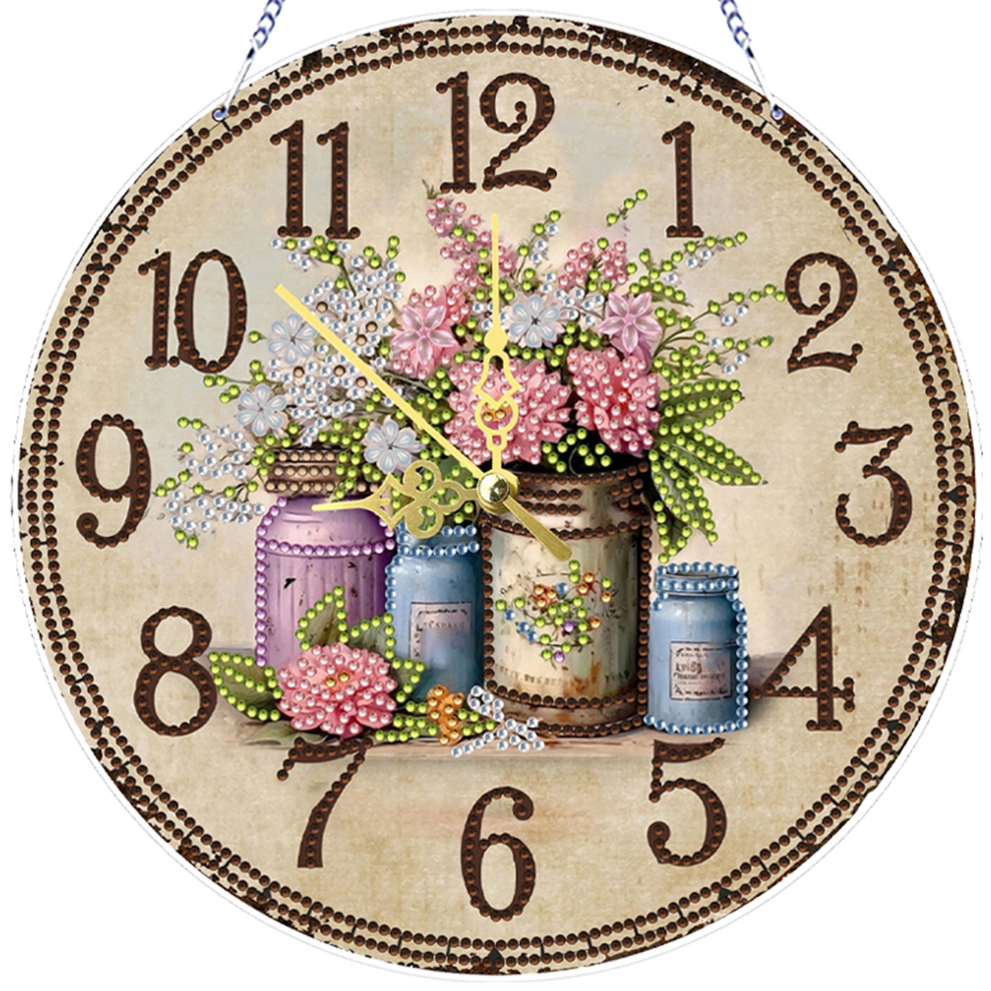 2D DIY Acrylic Vintage Vase Diamond Art Painting Clock Pendant w/ Clock Function