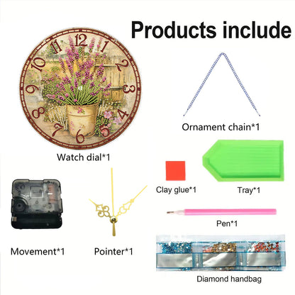 2D DIY Acrylic Garden Diamond Painting Clock Pendant w/ Clock Function Wall Art