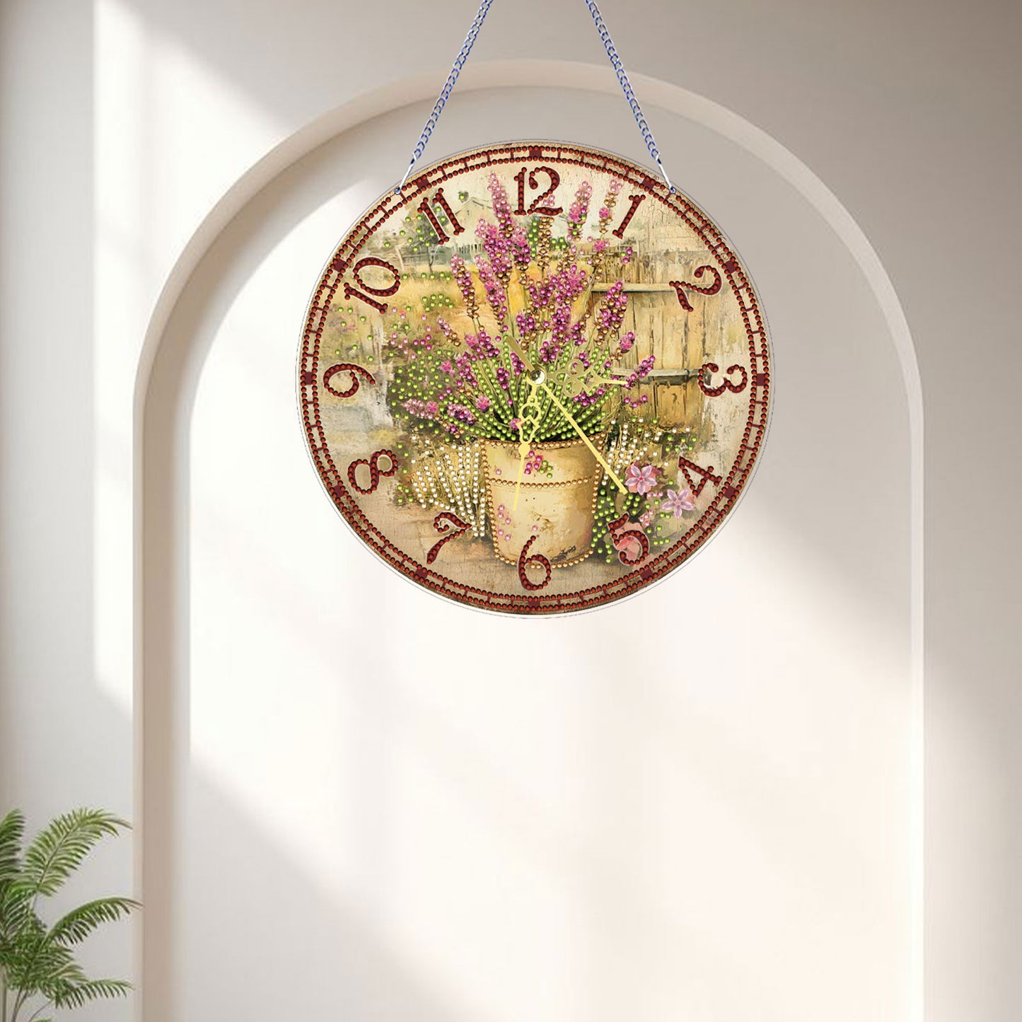 2D DIY Acrylic Garden Diamond Painting Clock Pendant w/ Clock Function Wall Art