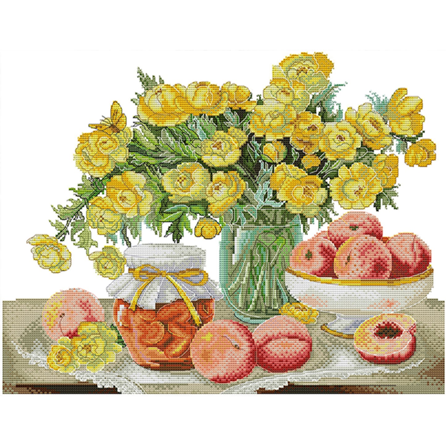 Camellia And Red Peach - 14CT Stamped Cross Stitch 45*37CM (Joy Sunday)