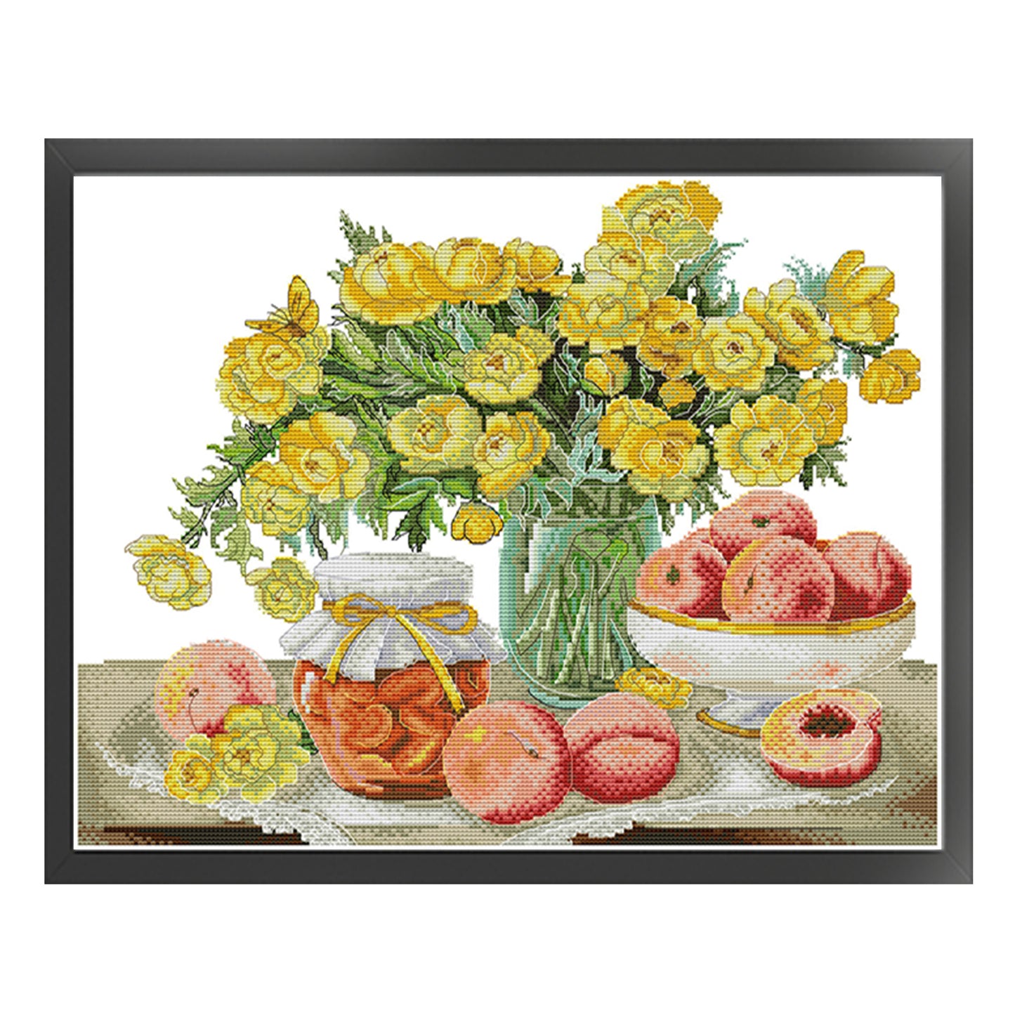 Camellia And Red Peach - 14CT Stamped Cross Stitch 45*37CM (Joy Sunday)