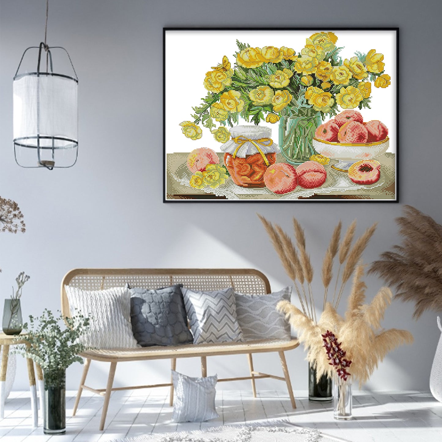 Camellia And Red Peach - 14CT Stamped Cross Stitch 45*37CM (Joy Sunday)