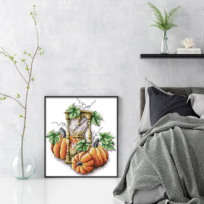 Pumpkin Hourglass - 14CT Stamped Cross Stitch 26*29CM (Joy Sunday)